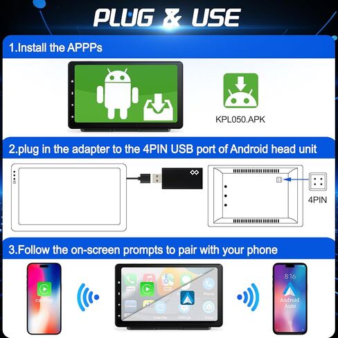 محول Geloo Android Auto اللاسلكي للسيارة، دونجل تلقائي Android لاسلكي لتوصيل السيارة السلكية OEM وتشغيلها، إعداد سهل USB C إلى A، وصلة USB A in Kuwait
