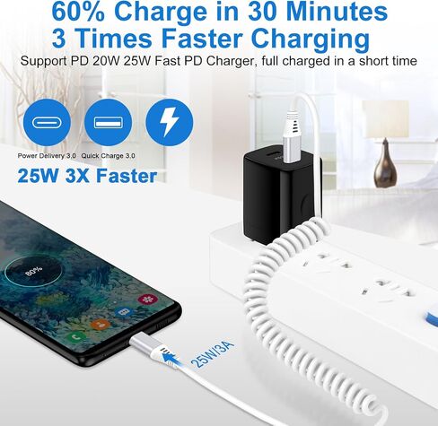 كابل شاحن iPhone 15 Pro Max بطول 3أقدام للسيارة، ملفوف USB C إلى USB C سلك شحن سريع للطاقة قصير سلك هاتف Android لهاتف Samsung Galaxy A15 A25 5G A14 A54 S24 S23 Ultra FE A13 A53، iPhone 15، Pixel 8 in Saudi Arabia