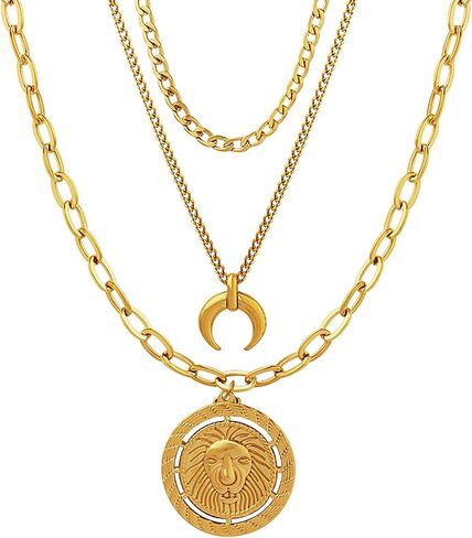 Layered Gold Necklace for Women, 14k Gold Plated, Trendy Natural Stone Moon Star Pendant Choker Necklace for Girls in Saudi Arabia