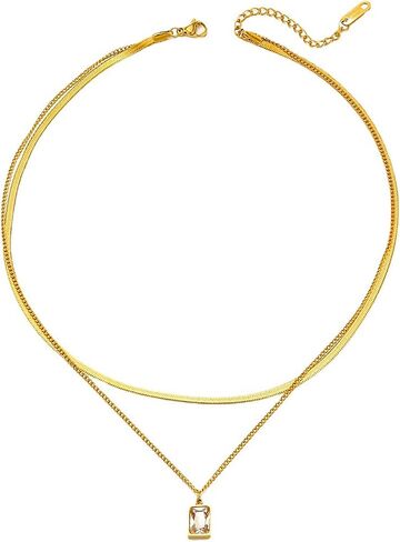 Layered Gold Necklace for Women, 14k Gold Plated, Trendy Natural Stone Moon Star Pendant Choker Necklace for Girls in Saudi Arabia