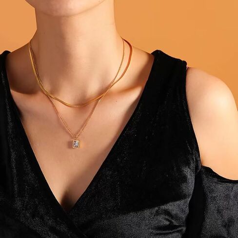 Layered Gold Necklace for Women, 14k Gold Plated, Trendy Natural Stone Moon Star Pendant Choker Necklace for Girls in Saudi Arabia