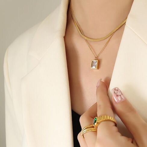 Layered Gold Necklace for Women, 14k Gold Plated, Trendy Natural Stone Moon Star Pendant Choker Necklace for Girls in Saudi Arabia