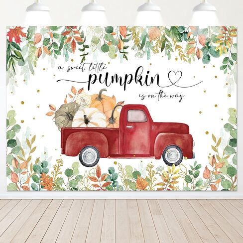 Mocsicka Little Pumpkin Baby Shower Backdrop Blue Pumpkin Truck Baby Boy Background Greenery Autumn Fall Baby Shower Party Decorations Banner Photo Studio Props (7x5ft) in Saudi Arabia