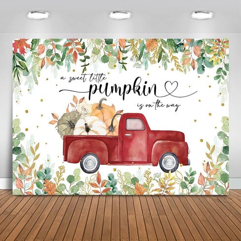 Mocsicka Little Pumpkin Baby Shower Backdrop Blue Pumpkin Truck Baby Boy Background Greenery Autumn Fall Baby Shower Party Decorations Banner Photo Studio Props (7x5ft) in Saudi Arabia