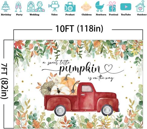 Mocsicka Little Pumpkin Baby Shower Backdrop Blue Pumpkin Truck Baby Boy Background Greenery Autumn Fall Baby Shower Party Decorations Banner Photo Studio Props (7x5ft) in Saudi Arabia