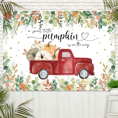 Mocsicka Little Pumpkin Baby Shower Backdrop Blue Pumpkin Truck Baby Boy Background Greenery Autumn Fall Baby Shower Party Decorations Banner Photo Studio Props (7x5ft) in Saudi Arabia