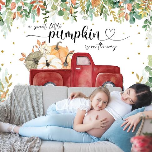 Mocsicka Little Pumpkin Baby Shower Backdrop Blue Pumpkin Truck Baby Boy Background Greenery Autumn Fall Baby Shower Party Decorations Banner Photo Studio Props (7x5ft) in Saudi Arabia