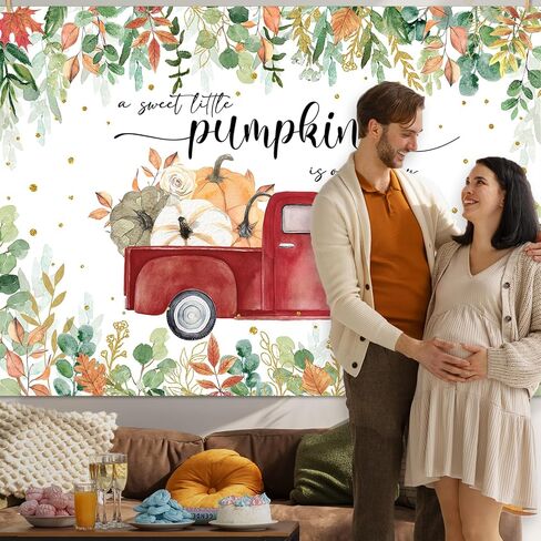 Mocsicka Little Pumpkin Baby Shower Backdrop Blue Pumpkin Truck Baby Boy Background Greenery Autumn Fall Baby Shower Party Decorations Banner Photo Studio Props (7x5ft) in Saudi Arabia