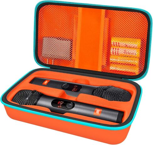 Wireless Microphone Case Compatible with JBL Wireless Two Microphone System, Portable Handheld Dual Mic Travel Storage Bag for Singing or Karaoke for Receivers, Adapters, AA Batteries - Black in Saudi Arabia