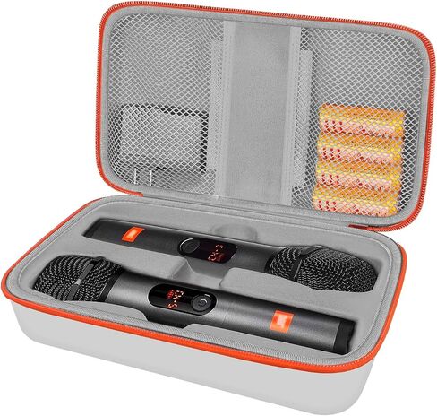 Wireless Microphone Case Compatible with JBL Wireless Two Microphone System, Portable Handheld Dual Mic Travel Storage Bag for Singing or Karaoke for Receivers, Adapters, AA Batteries - Black in Saudi Arabia