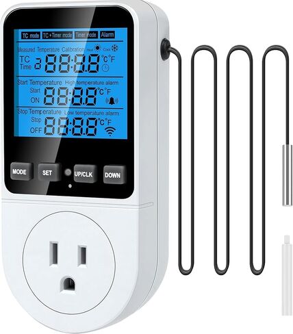 Plug in Thermostat Temperature Controller, Digital Thermostat Controlled Outlet Plug Heating Cooling Control, Temperature Controlled Outlet 5 Modes, Countdown Timer, Celsius Fahrenheit（TC819） in Saudi Arabia