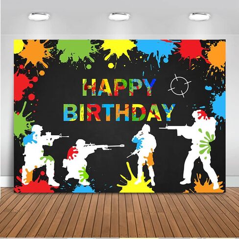 Mocsicka Paintball خلفية عيد ميلاد سعيد حفلة الألوان موضوع الديكور خلفية ملونة سبلاش اطلاق النار لعبة عيد ميلاد سعيد حفلة التصوير الفوتوغرافي راية خلفية (7x5ft) in Saudi Arabia