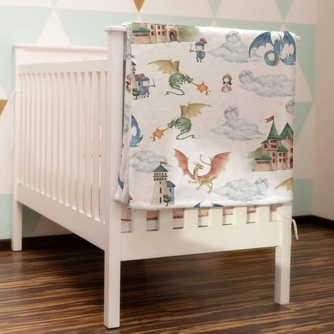 Fairytale Dragons Castle Baby Blanket for Boys Girls Watercolor Dragon Princess Knight Moon Clouds Flannel Receiving Blankets Soft Swaddle Blanket Toddler Nursery Bed Crib Blanket Playmat 30x40 in Saudi Arabia