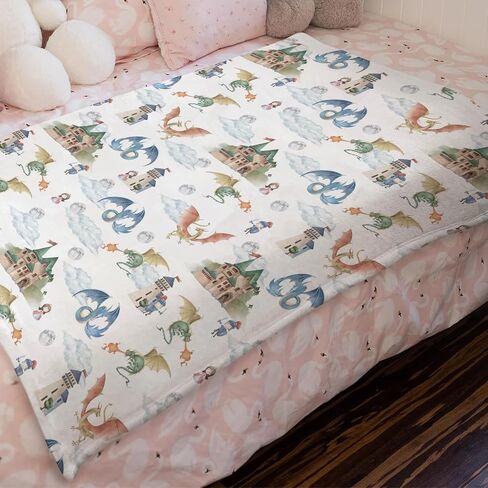Fairytale Dragons Castle Baby Blanket for Boys Girls Watercolor Dragon Princess Knight Moon Clouds Flannel Receiving Blankets Soft Swaddle Blanket Toddler Nursery Bed Crib Blanket Playmat 30x40 in Saudi Arabia
