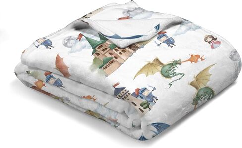 Fairytale Dragons Castle Baby Blanket for Boys Girls Watercolor Dragon Princess Knight Moon Clouds Flannel Receiving Blankets Soft Swaddle Blanket Toddler Nursery Bed Crib Blanket Playmat 30x40 in Saudi Arabia