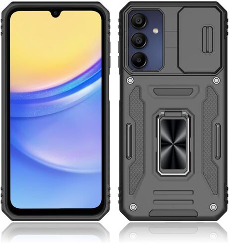 for Samsung Galaxy A15 5G Case, Shockproof Phone Case & Sliding Camera Cover & Ring Holder Kickstand with Screen Protector for Samsung Galaxy A15 5G (6.5", 2024) [Black] in Saudi Arabia