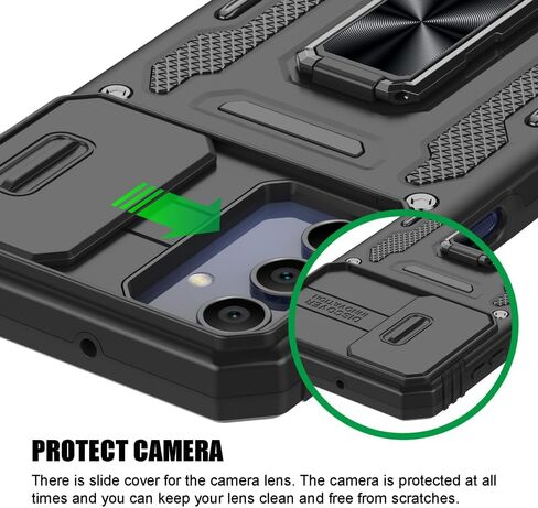 for Samsung Galaxy A15 5G Case, Shockproof Phone Case & Sliding Camera Cover & Ring Holder Kickstand with Screen Protector for Samsung Galaxy A15 5G (6.5", 2024) [Black] in Saudi Arabia