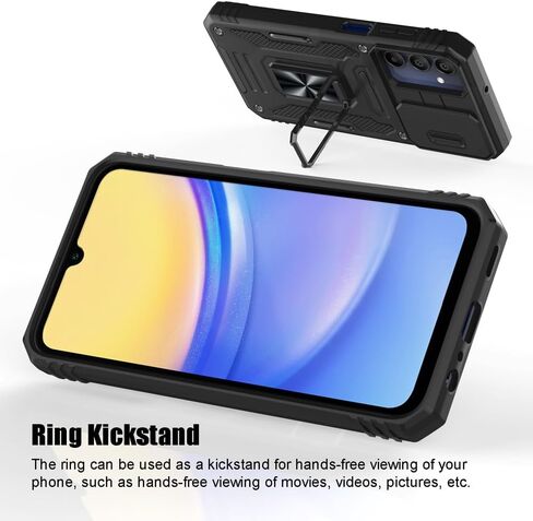 for Samsung Galaxy A15 5G Case, Shockproof Phone Case & Sliding Camera Cover & Ring Holder Kickstand with Screen Protector for Samsung Galaxy A15 5G (6.5", 2024) [Black] in Saudi Arabia