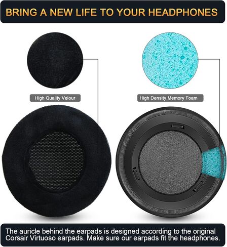Upgrade Replacement Ear Pads for Corsair Virtuoso RGB Wireless SE Gaming Headset, Ear Cushion Compatible with Virtuoso XT, Durable Leather with Velour, Softer Memory Foam, Added Thickness in Saudi Arabia