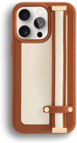 ZVE for iPhone 15 Pro Loopy Case with Hand Strap, Slim Stand iPhone Case with Adjustable Finger Grip Loop for Women Men, Luxury Leather Cover for iPhone 15 Pro, 6.1 inch- Brown in Saudi Arabia