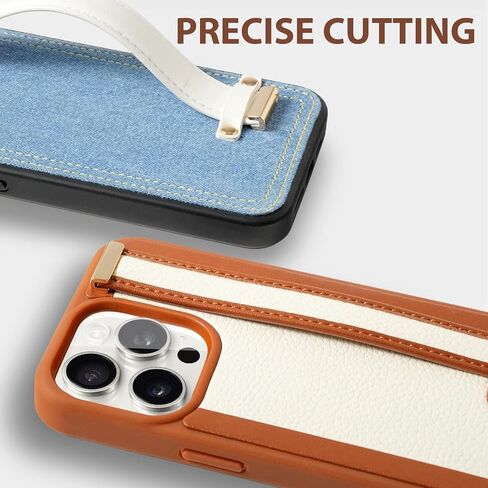 ZVE for iPhone 15 Pro Loopy Case with Hand Strap, Slim Stand iPhone Case with Adjustable Finger Grip Loop for Women Men, Luxury Leather Cover for iPhone 15 Pro, 6.1 inch- Brown in Saudi Arabia