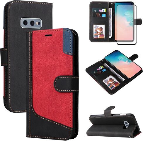 Asuwish Phone Case for Samsung Galaxy S10e Wallet Cover with Tempered Glass Screen Protector and Leather Flip Cover Credit Card Holder Slot Stand Cell S 10e 10se Se10 Women Men Black in Saudi Arabia