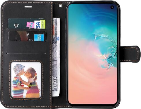Asuwish Phone Case for Samsung Galaxy S10e Wallet Cover with Tempered Glass Screen Protector and Leather Flip Cover Credit Card Holder Slot Stand Cell S 10e 10se Se10 Women Men Black in Saudi Arabia