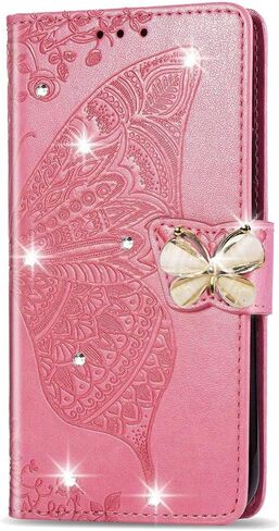 حافظة هواوي Y9 2019 حافظة بلينغ الماس فراشة منقوشة محفظة فليب بو الجلود فتحات بطاقة مغناطيسية مع غطاء حامل لهواوي Y9 2019 الماس فراشة روز الذهب SD in Kuwait