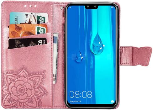 حافظة هواوي Y9 2019 حافظة بلينغ الماس فراشة منقوشة محفظة فليب بو الجلود فتحات بطاقة مغناطيسية مع غطاء حامل لهواوي Y9 2019 الماس فراشة روز الذهب SD in Kuwait