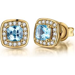 JewelryPalace 1ct Cushion Cut Genuine Sky Blue Topaz Halo Stud Earrings for Women, 14k White Rose Yellow Gold Plated 925 Sterling Silver Earrings for Her, Gemstone Jewelry Sets