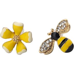 MYOSPARK Bee Flower Asymmetrical Earrings Lovely Enamel Flower And Honey Bee Stud Bee Jewelry Gift For Women Girls