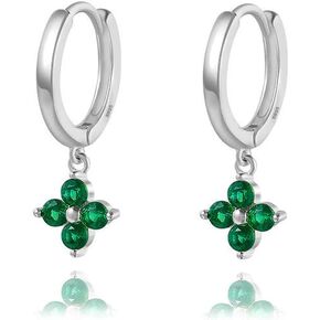 Cute Cz Cubic Zirconia Flower Charm Dangle Hoops Earrings Mini Tiny 8mm Hinged Huggie Small Sterling Silver Gold Hoop Earrings