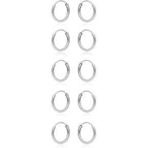 925 Sterling Silver 10mm Small Round Endless Hoop Earrings for Women, Set of 5 Pairs