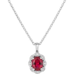 ORO LEONI 925 Sterling Silver Created Ruby Oval Pendant Necklace