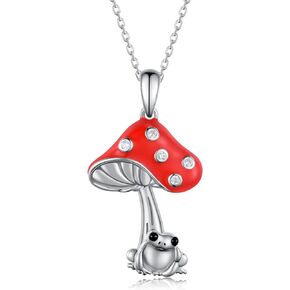 SCZKLAQ Mushroom Necklace for Women 925 Steling Silver Mushroom Pendant Necklace Cute Red Mushroom Jewelry for Women Girls