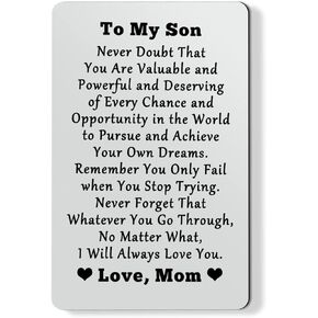 Xiahuyu to My Son Gifts from Mom Engraved Wallet Insert Card for Son Inspirational Gifts Christmas Birthday Gifts for Son Graduation Gifts Encouragement Gifts for Son