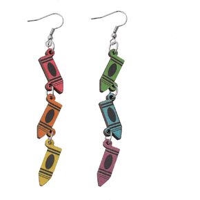Wooden Colorful Crayon Pendant Earrings Funny Crayon Box Pencil Scissors Dangle Earrings For Teachers Students Jewelry Gifts in Kuwait