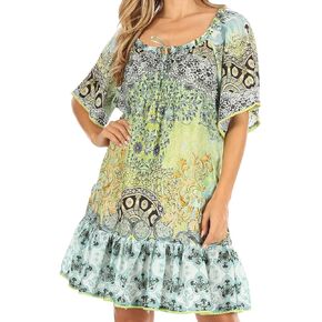 Sakkas Eliza Women's Cocktail Short Sleeve Floral Print Boho Dress Summer Casual