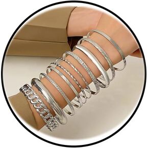 10pcs Gold Bangle Bracelets for Women Silver Bangles Indian Costume Jewelry Fashion Disco Bangle Bracelets for Girls Gold Bracelet for Teen Girls