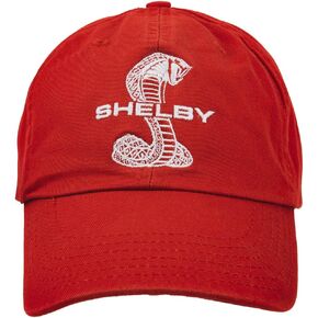 Shelby Cobra Snake Chino Washed Red Hat Baseball Cap | Officially Licensed Shelby® Product | Adjustable, One-Size Fits All | Tri-Glide Closure with Metal Buckle | Woven American Flag Label at Closure