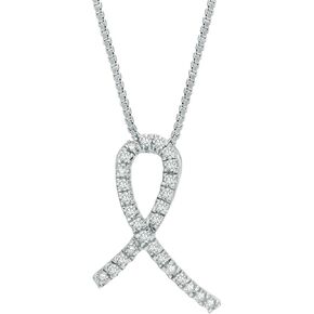 Lavari Jewelers .16 cttw Diamond Sterling Silver Awareness Ribbon Pendant 18" Box Chain