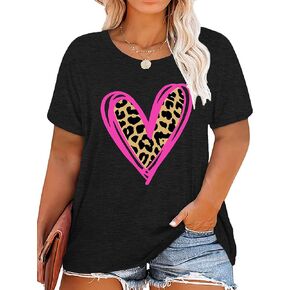 Plus Size Valentine's Day Shirts for Women Heart Print Graphic Tees Teacher Valentine Shirt Casual Tops