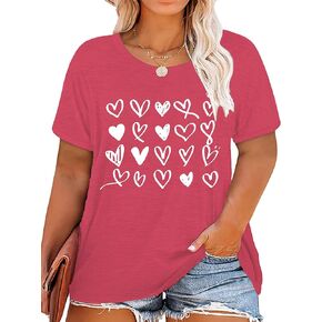Plus Size Valentine's Day Shirts for Women Heart Print Graphic Tees Teacher Valentine Shirt Casual Tops