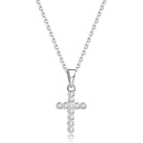 Precious Pieces Girl's Sterling Silver or 14K Gold Plated CZ Cross Necklace for Baptism, First Communion, or Confirmation Gift