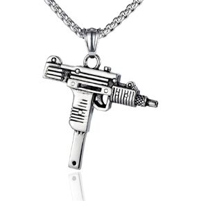 PEAS Punk Jewelry Necklace Stainless Steel Gun Pendant Necklace