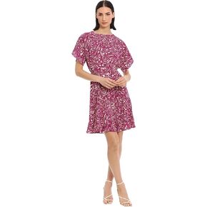 Donna Morgan Women's Boat Neck Kimono Sleeve Ruffle Hem Dress