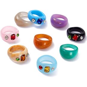 MOROYA 13 قطعة من خواتم الراتنج الملونة من الأكريليك للنساء من الراتنج الماسي مجموعة خواتم مكتنزة من البلاستيك الشفاف الملون (مقاس 6-7)... in Kuwait