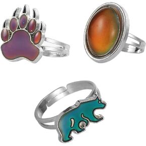 LUBINGSHINE 3pcs Oval Mood Ring Change Color Adjustable Size Temperature Bear Paw Finger Rings Set for Women Party Favor Costume Play (paw)