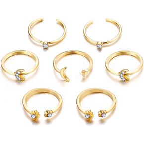 Yheakne Boho Rings Set Moon Star Knuckle Rings Stacking Crystal CZ Midi Finger Rings Stylish Joint Rings Set Accessories for Women and Girls Gifts