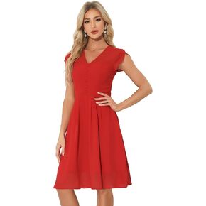 Allegra K Chiffon Vintage Dress for Women's V Neck A-Line Elegant Cap Sleeve Valentine's Day Dresses